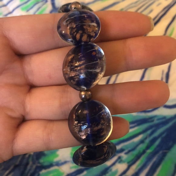 LAST CALL NWOT glass beaded bracelet navy and gold - Picture 1 of 3